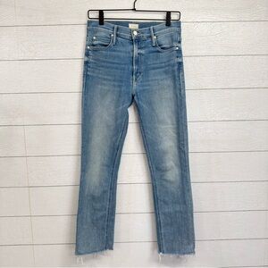 MOTHER The Mid Rise Dazzler Crop Fray Jeans Light Wash Distressed Size 28